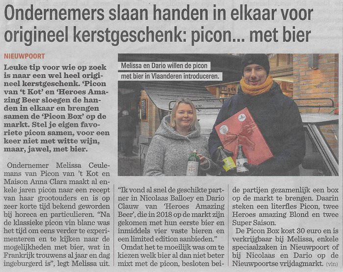 Piconbox met Heroes bier in het Nieuwsblad